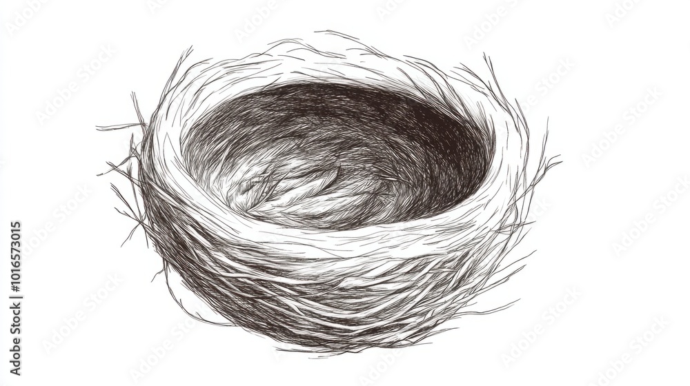 Pencil sketch of a bird's nest with rough lines, isolated on white background Pencil sketch of a bird's nest with rough lines, isolated on white background