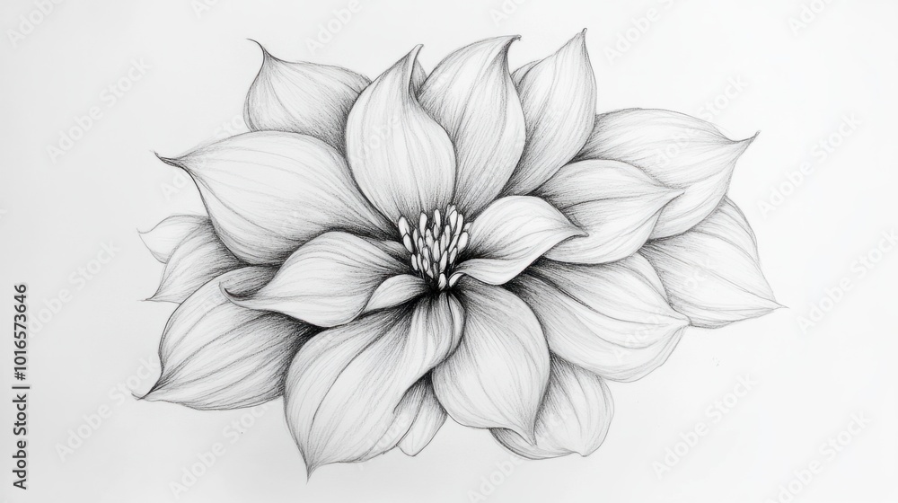 Rough pencil doodle of a flower with petals, isolated on white background Rough pencil doodle of a flower with petals, isolated on white background