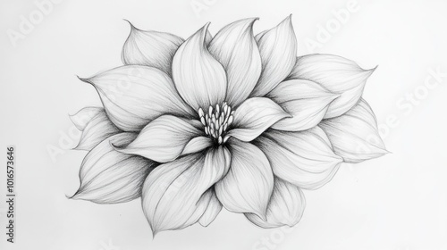 Rough pencil doodle of a flower with petals, isolated on white background