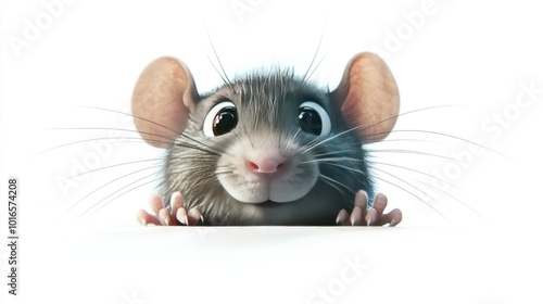 A cartoon rat peeking out from behind an object, isolated on a white background. Ideal for die-cut and sticker designs.