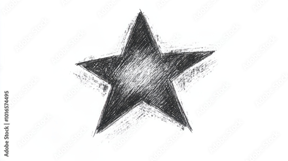 Obraz premium Rough pencil doodle of a star with uneven lines, isolated on white background
