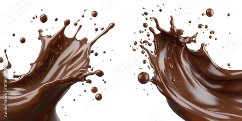 set of two chocolate splash in transparent or white background