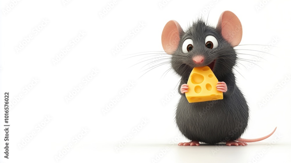 A mischievous cartoon rat holding a piece of cheese, set against a white background. Isolated clipart ready for creative projects. A mischievous cartoon rat holding a piece of cheese, set against a white background. Isolated clipart ready for creative projects.