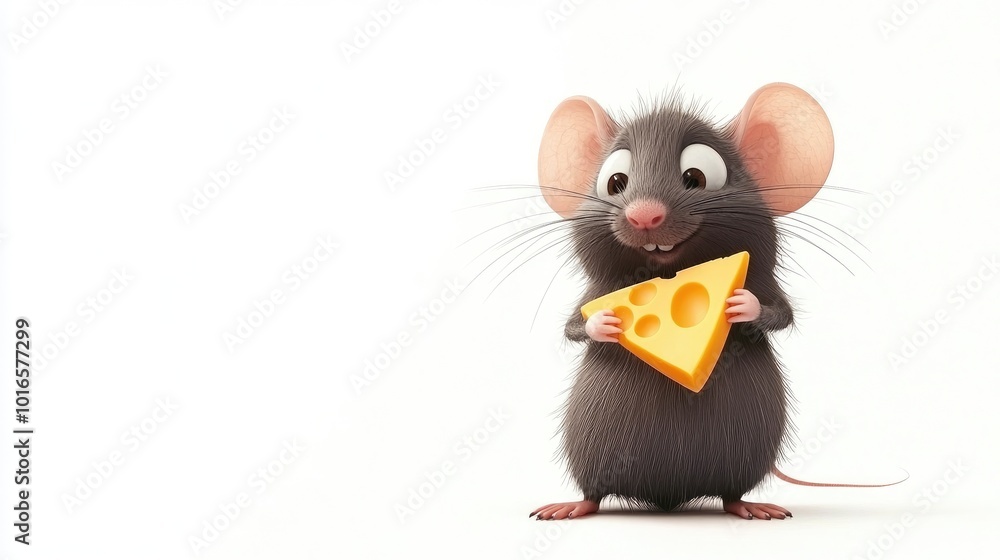 A whimsical cartoon rat holding a slice of cheese, standing on a white background. Isolated clipart perfect for playful and creative designs. A whimsical cartoon rat holding a slice of cheese, standing on a white background. Isolated clipart perfect for playful and creative designs.