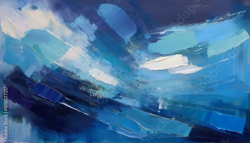 Abstract acrylic art in blue and white, winter landscape photo