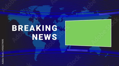 Breaking News Template intro for TV broadcast on green screen with world map background.