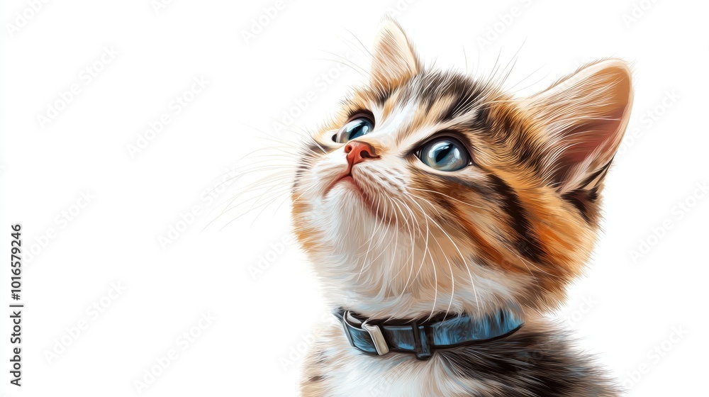 High-res clipart of a cute kitten with a small collar, sitting on a white background. Isolated illustration for creative projects and die-cut designs. High-res clipart of a cute kitten with a small collar, sitting on a white background. Isolated illustration for creative projects and die-cut designs.
