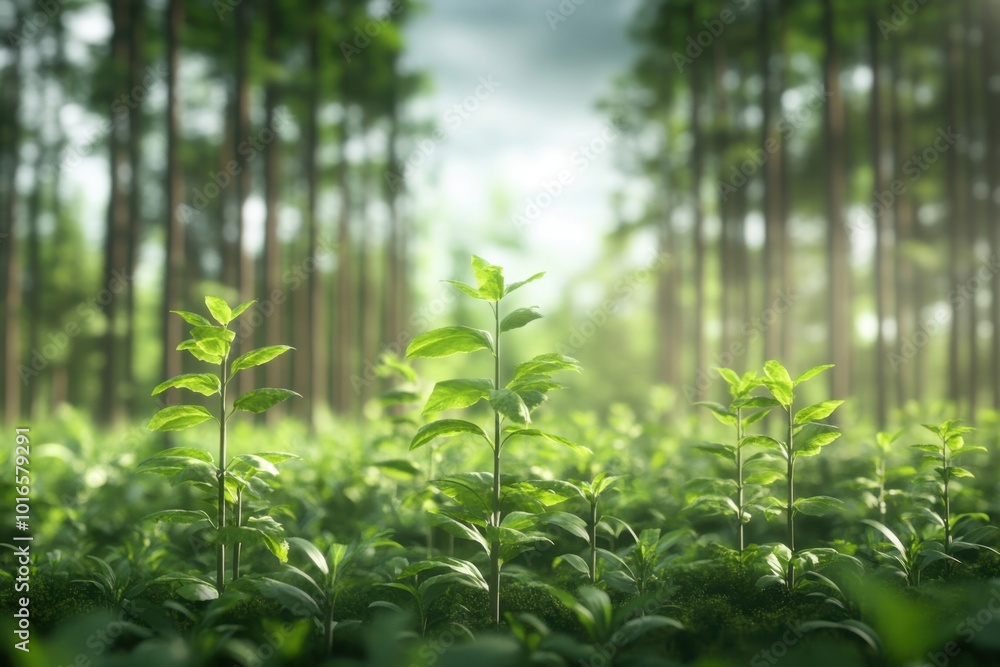 3D Render of Forest Being Restored through Reforestation 3D Render of Forest Being Restored through Reforestation