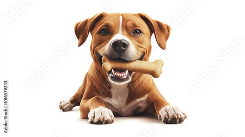 Wallpaper Mural High-res clipart of a happy dog with a bone in its mouth, sitting on a white background. Perfect for die-cut designs and creative projects. Torontodigital.ca
