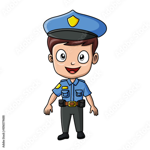 Cute police boy cartoon on white background