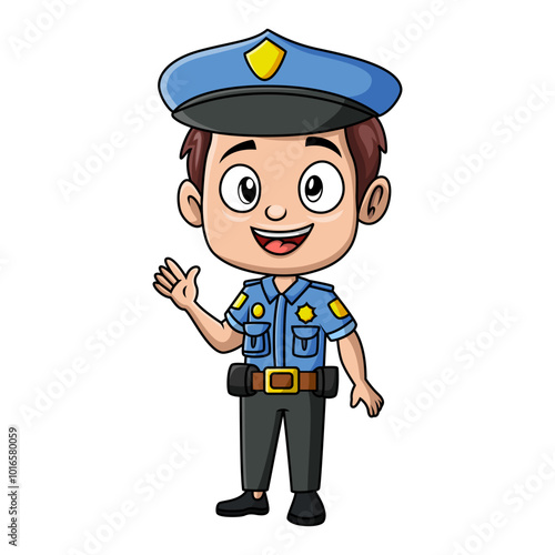 Cute police boy cartoon on white background