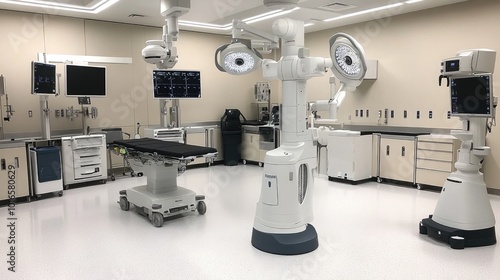 Robotic surgical system in a cutting-edge operating room, assisting surgeons with precision and care.