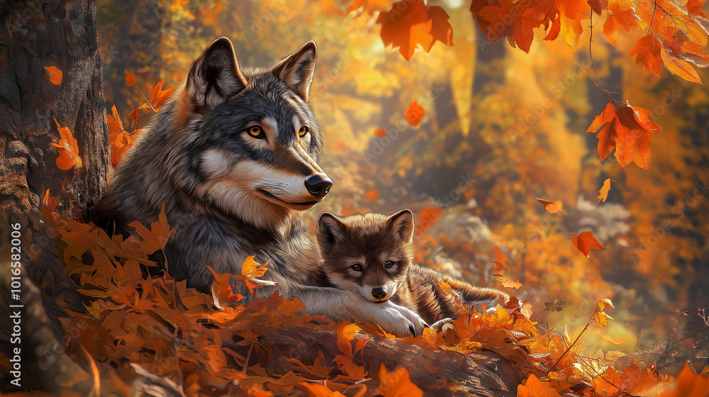 Witness the beauty of nature through the eyes of a wolf and its pup, an ...