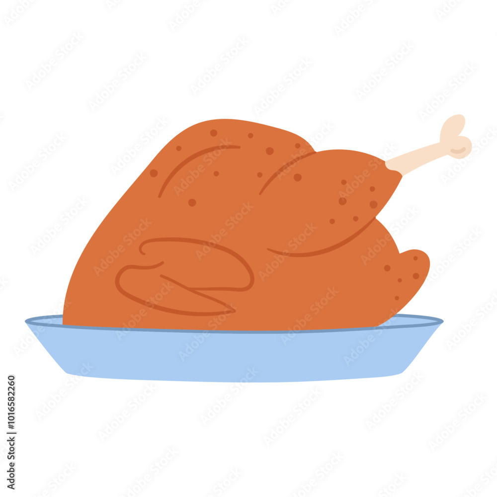 Cooked turkey on a saucer, vector illustration isolated on white background Cooked turkey on a saucer, vector illustration isolated on white background