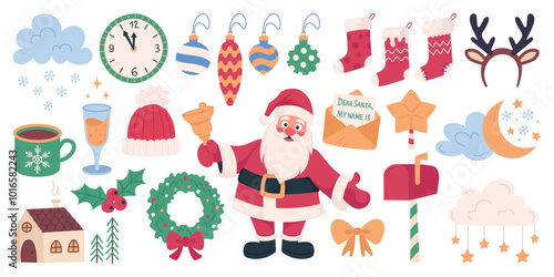 Set of hand drawn Christmas elements. Holiday symbols and Christmas design elements