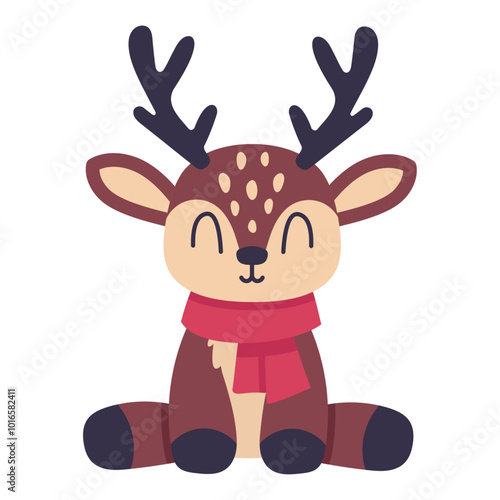 Funny deer front view, vector illustration on white background