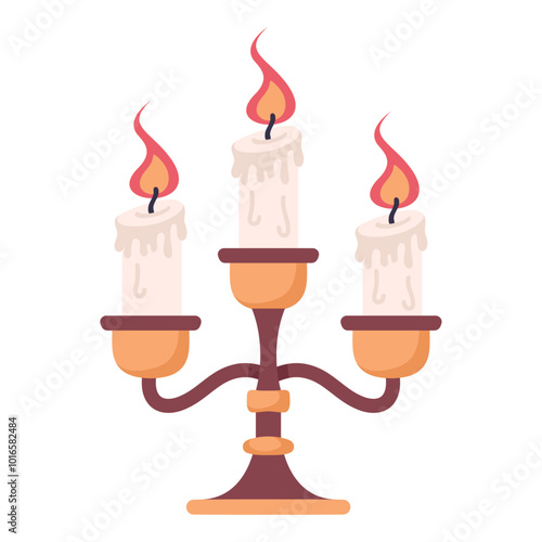 Hand drawn illustration of candlestick with burning candles on white background