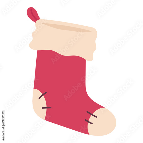Christmas red stocking, hand drawn. Isolated object on white background