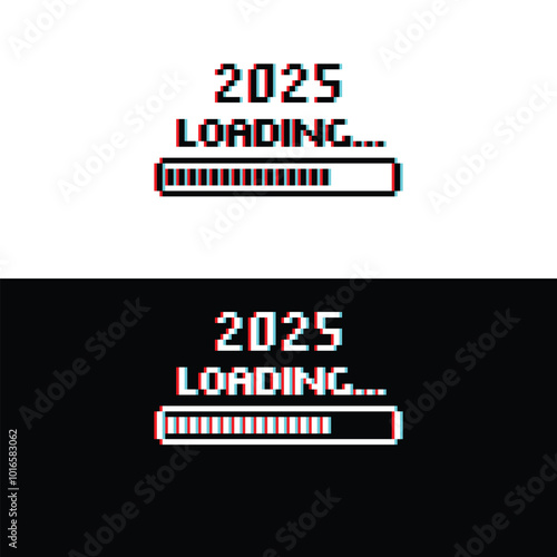 pixel 2025 year loading icon vector 8 bit pixel banner New Year