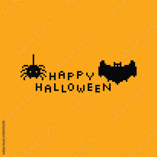pixel happy halloween icon 8 bit, pixel art Halloween  card logo.