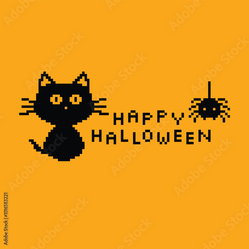 pixel happy halloween icon 8 bit, pixel art Halloween  card logo.