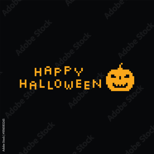 pixel happy halloween icon 8 bit, pixel art Halloween  card logo.