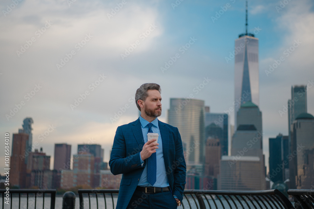 Businessman in New York. Business man in suit outdoor. Businessman in New York. Business man in suit outdoor.