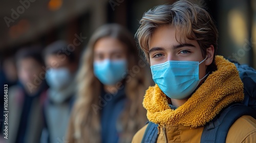 young students back at college,university coronavirus and measuring temperature concept.stock image