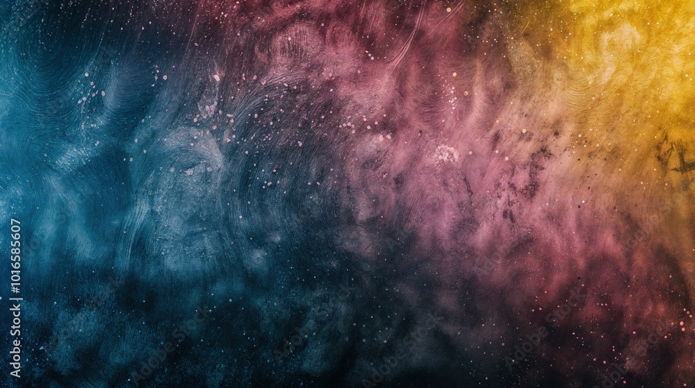 Fototapeta premium Abstract multicolored cosmic dust with swirling patterns, vibrant space background