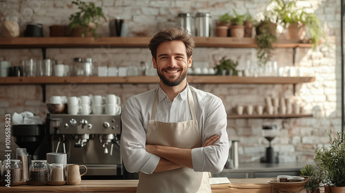 portrait of a smiling barista in the cafe