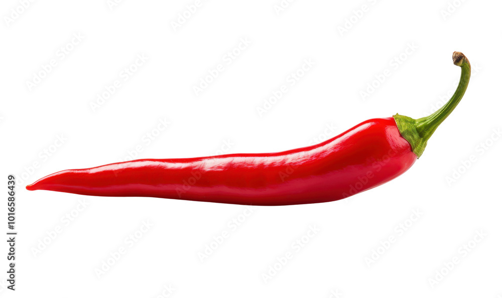 A red pepper is shown on a white background A red pepper is shown on a white background
