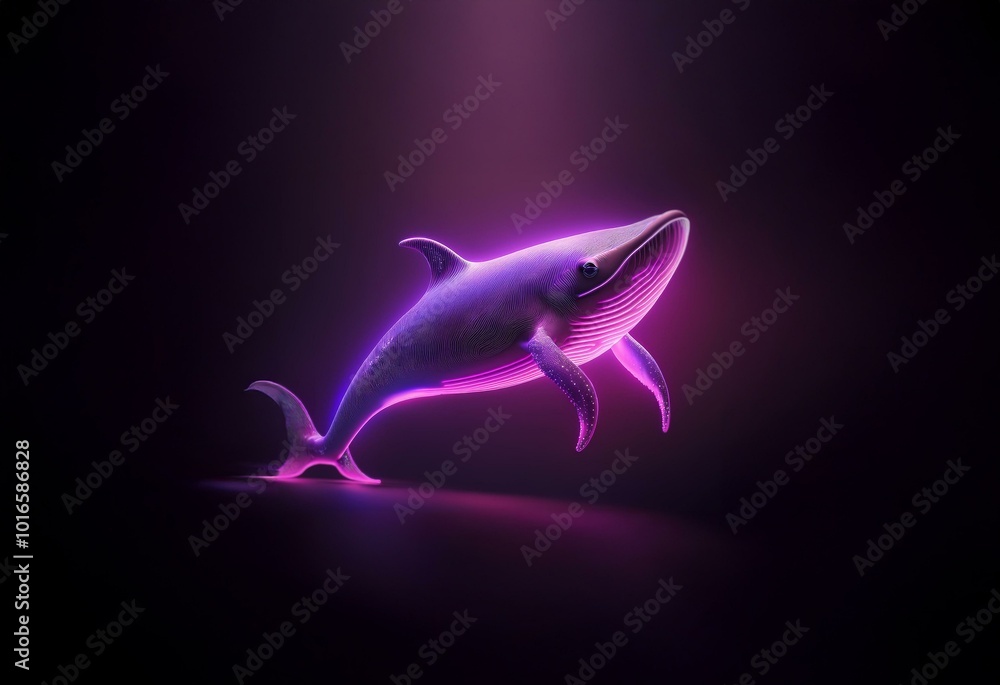 Fototapeta premium A glowing whale silhouette against a dark purple background.
