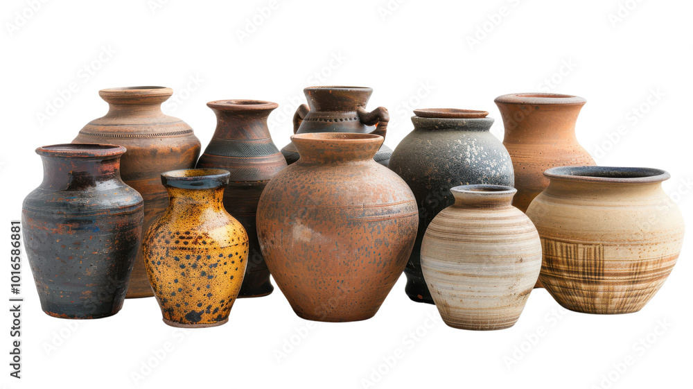 A row of vases with different colors and designs A row of vases with different colors and designs
