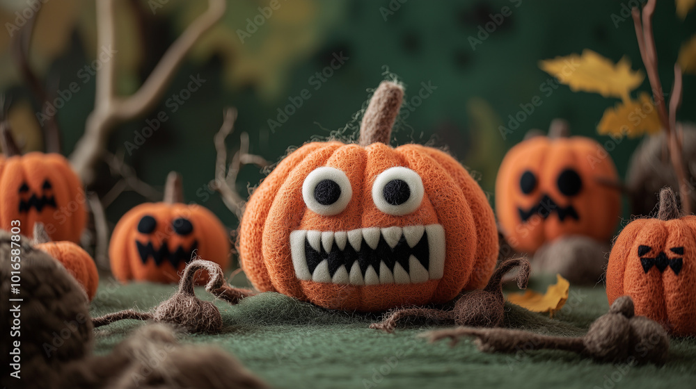 A Halloween Pumkin Scene Made from Fuzzy Felt A Halloween Pumkin Scene Made from Fuzzy Felt