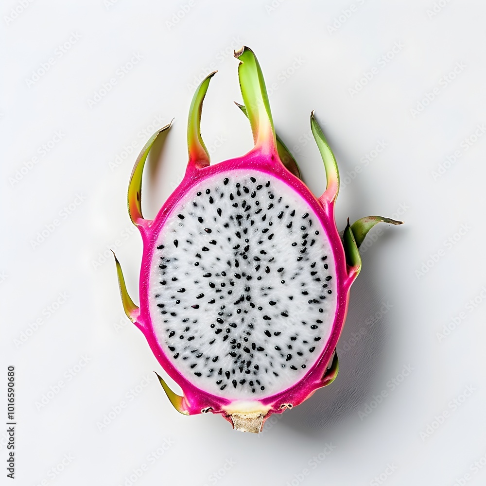 Freshly Sliced Vibrant Dragonfruit on a Clean White Background with Copy Space Freshly Sliced Vibrant Dragonfruit on a Clean White Background with Copy Space