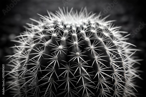 Close-up black and white cactus with sharp thorns photo