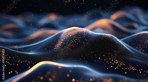 Abstract digital wave with glowing particles.
