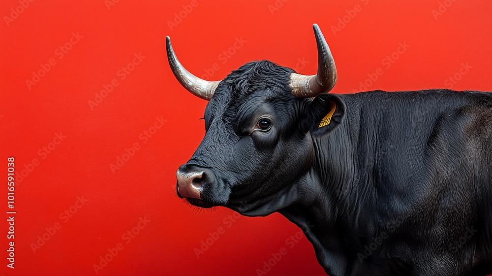 Naklejka premium A bull with horns in a red background