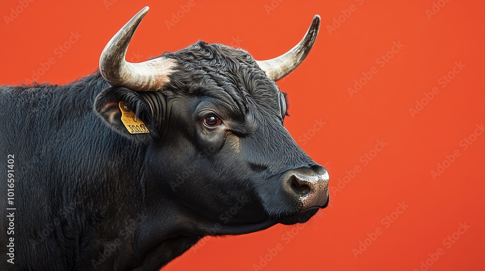 A bull with horns in a red background A bull with horns in a red background