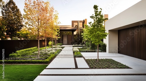 Modern Landscape Design with Elegant Pathway and Foliage