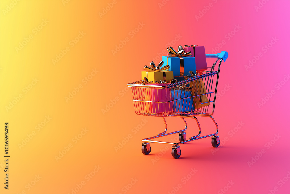 The gift boxes placed in the shopping cart The gift boxes placed in the shopping cart