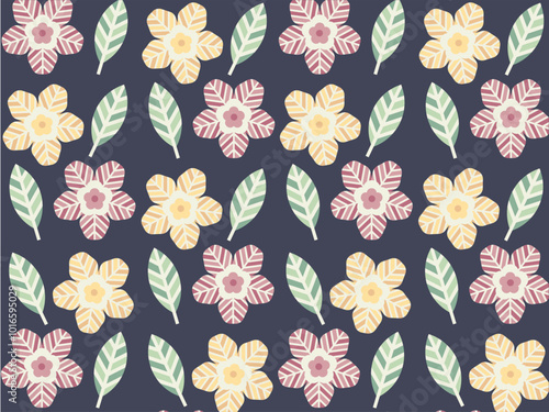 Art & Illustration colorful geometric flower and leaf pattern.