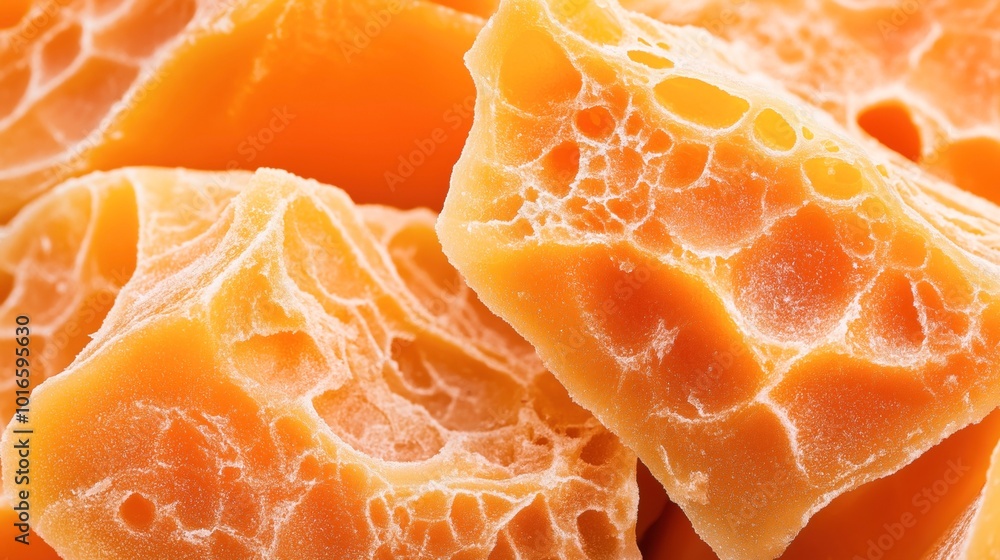 Close-up view of textured honeycomb tripe with a vibrant orange color and intricate details. The tripe showcases its natural patterns and fibrous structure. Close-up view of textured honeycomb tripe with a vibrant orange color and intricate details. The tripe showcases its natural patterns and fibrous structure.