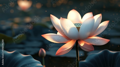 A 3D-style lotus vector with layered petals, each having subtle shading and highlights