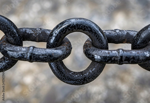 A close-up of the black chain, focusing on one link in detail. The camera angle is from above and is intended to be used as an illustration for project.