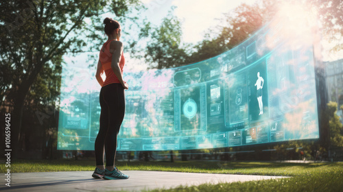 Holographic display showcasing fitness progress outside