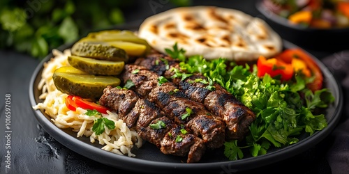 Grilled Meat with Pickles and Bread