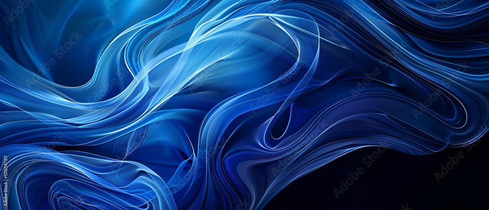 a blue wavy fabric on a black background ,Tranquil blue silk waves flowing fabric abstract, calm background with space for text a blue wavy fabric on a black background ,Tranquil blue silk waves flowing fabric abstract, calm background with space for text