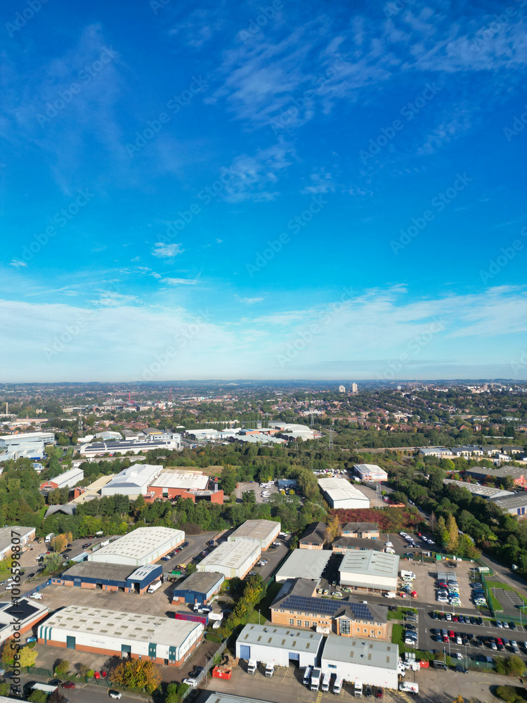 Obraz premium High Angle Footage of Nottingham City of East Midlands Region of England, United Kingdom. October 4th, 2024. The Footage Captured with Drone's Camera