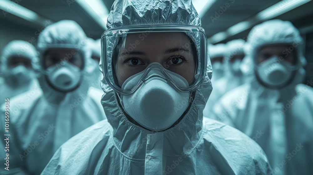 Healthcare professional in hazmat suit with intensity Healthcare professional in hazmat suit with intensity
